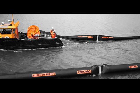 Deployment of Vikoma’s new single point inflation oil containment boom, Super Hi Sprint